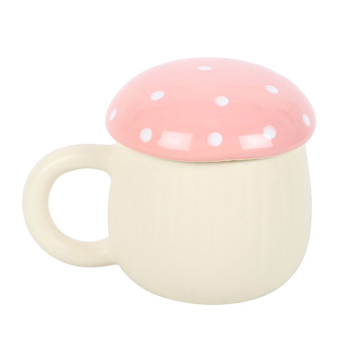 Pink Mushroom Lidded Ceramic Mug
