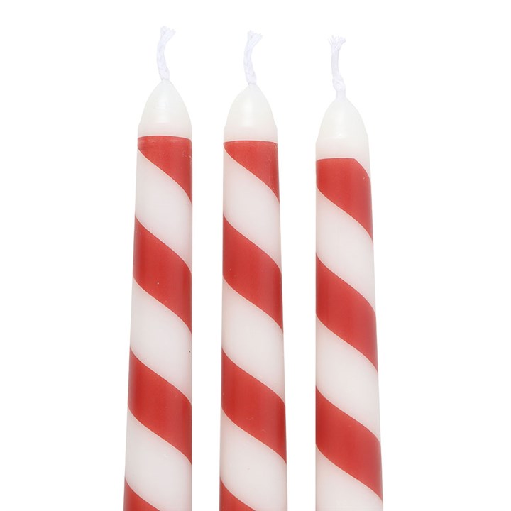 Set of 3 Red & White Candy Cane Taper Candles