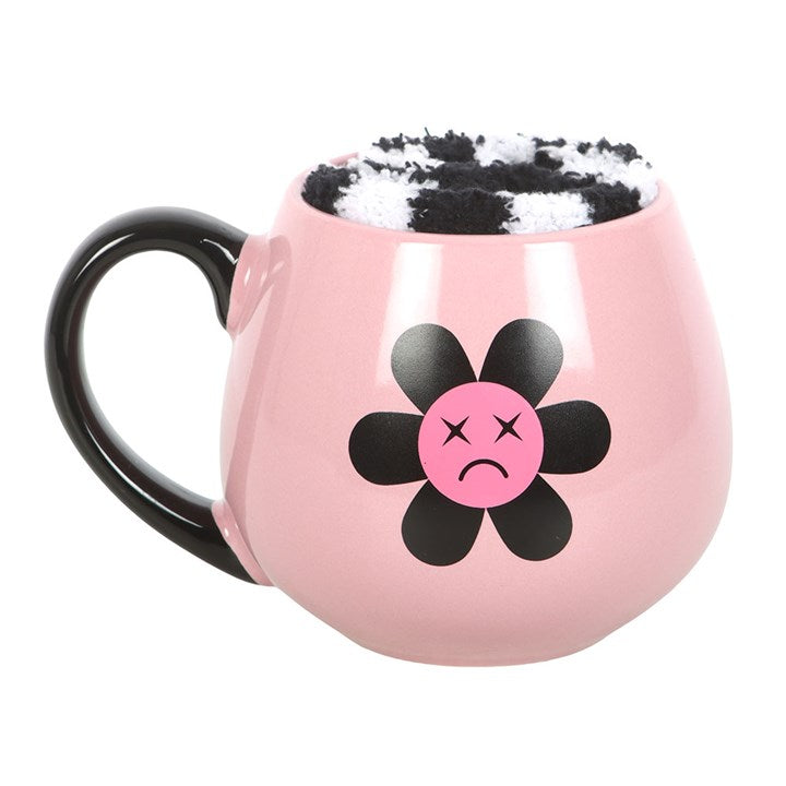 Black & Pink Sad Flower Mug and Socks Set