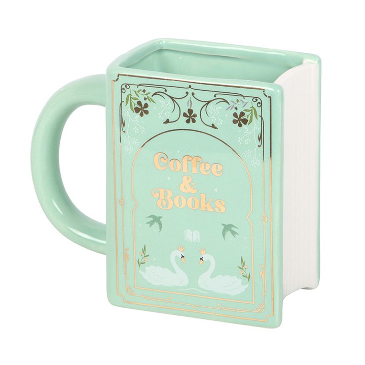 Coffee and Books Green Ceramic Book Shaped Mug