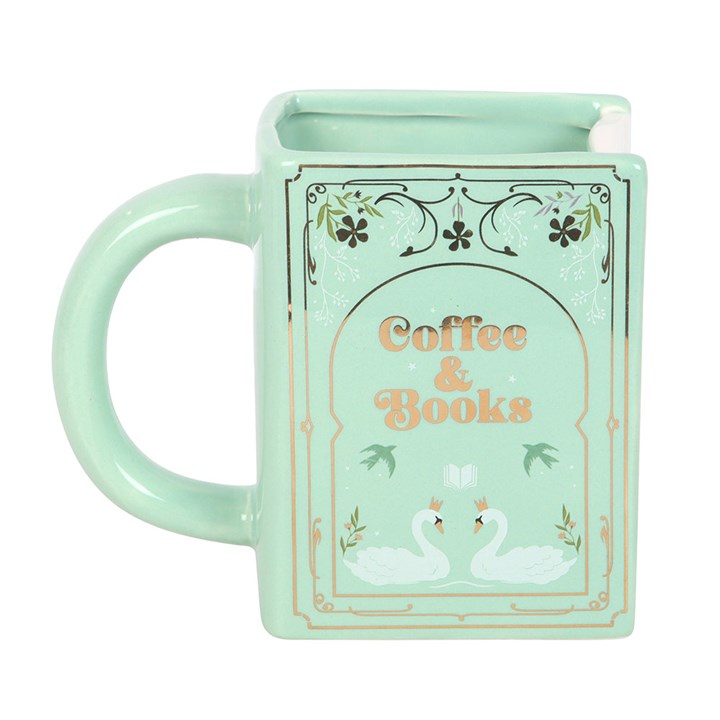 Coffee and Books Green Ceramic Book Shaped Mug