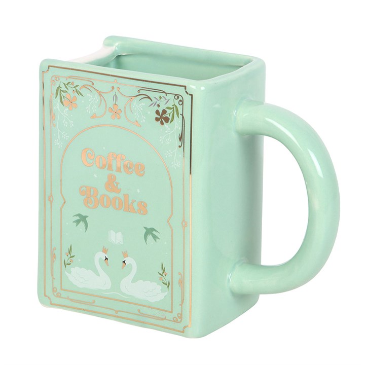 Coffee and Books Green Ceramic Book Shaped Mug