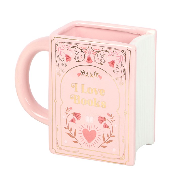 I Love Books Pink Ceramic Book Shaped Mug
