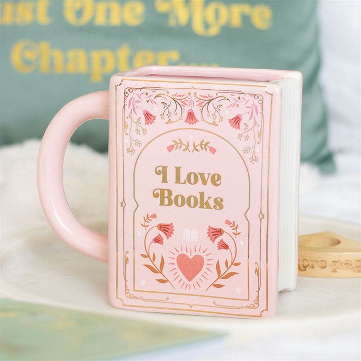 I Love Books Pink Ceramic Book Shaped Mug