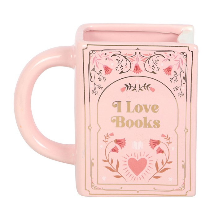 I Love Books Pink Ceramic Book Shaped Mug