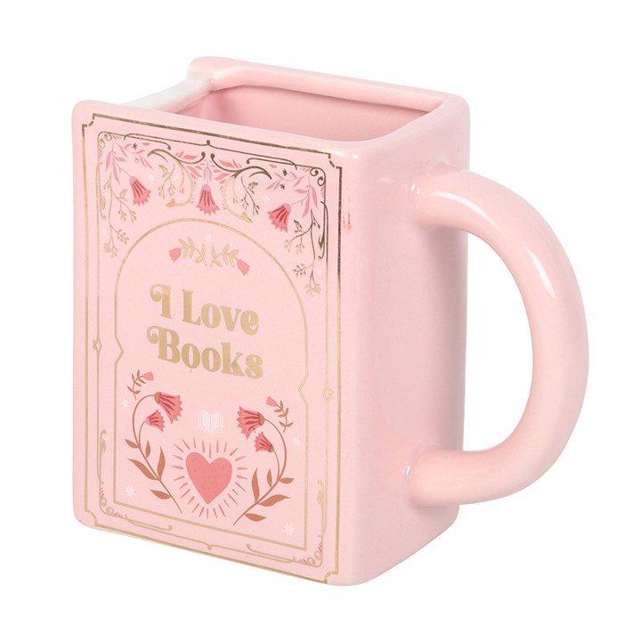 I Love Books Pink Ceramic Book Shaped Mug