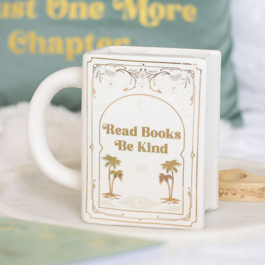 Read Books Be Kind White Ceramic Book Shaped Mug