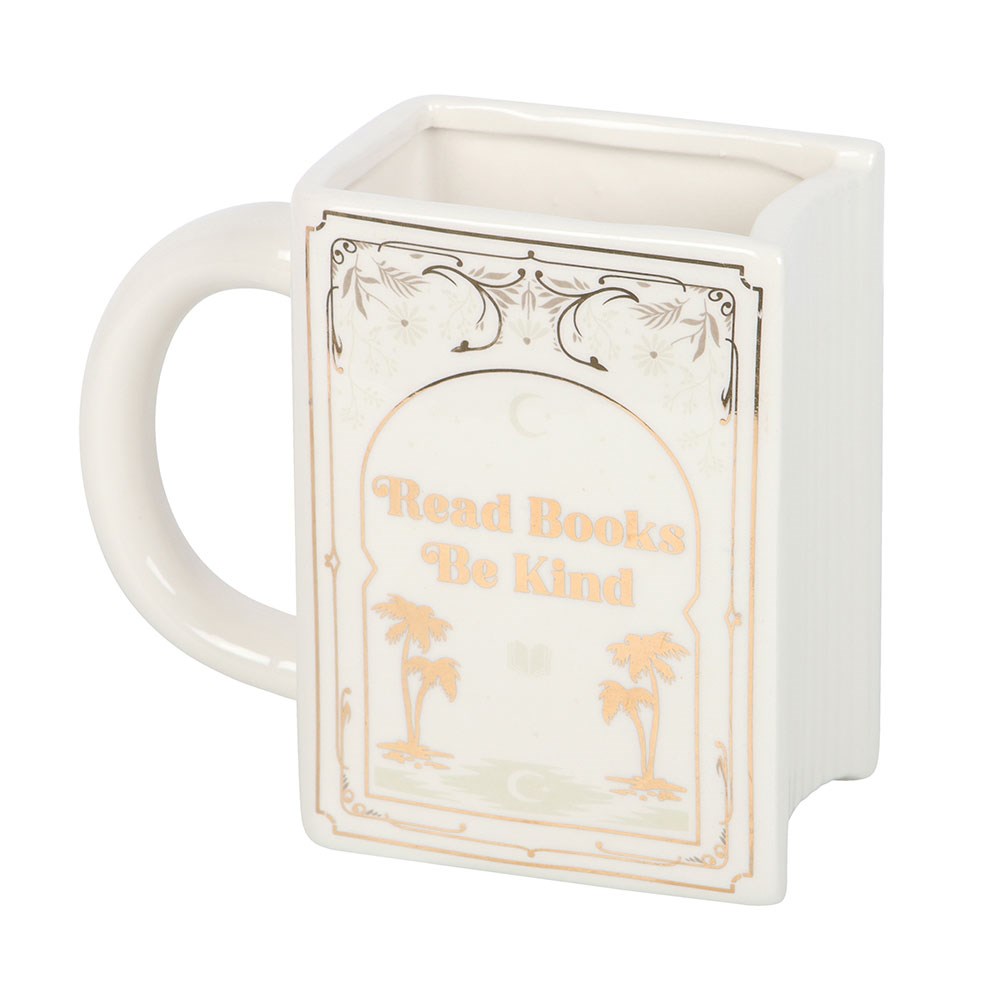 Read Books Be Kind White Ceramic Book Shaped Mug
