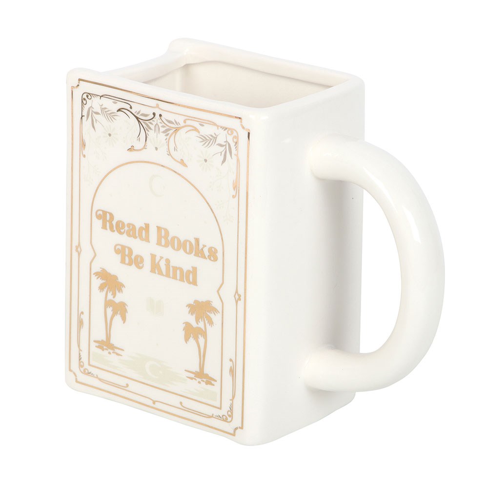 Read Books Be Kind White Ceramic Book Shaped Mug