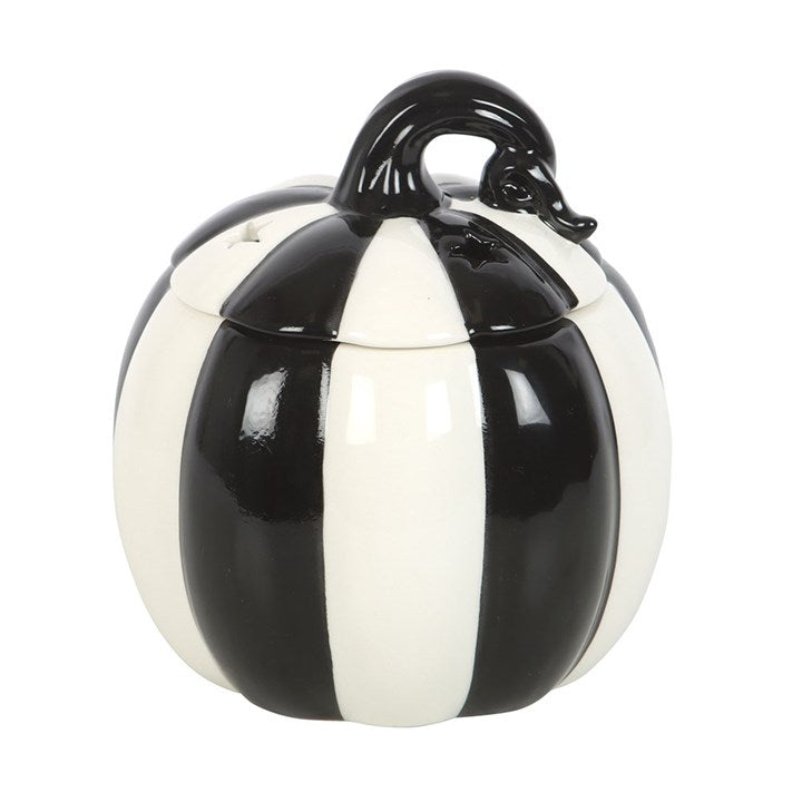 Black and White Striped Pumpkin Ceramic Wax Warmer