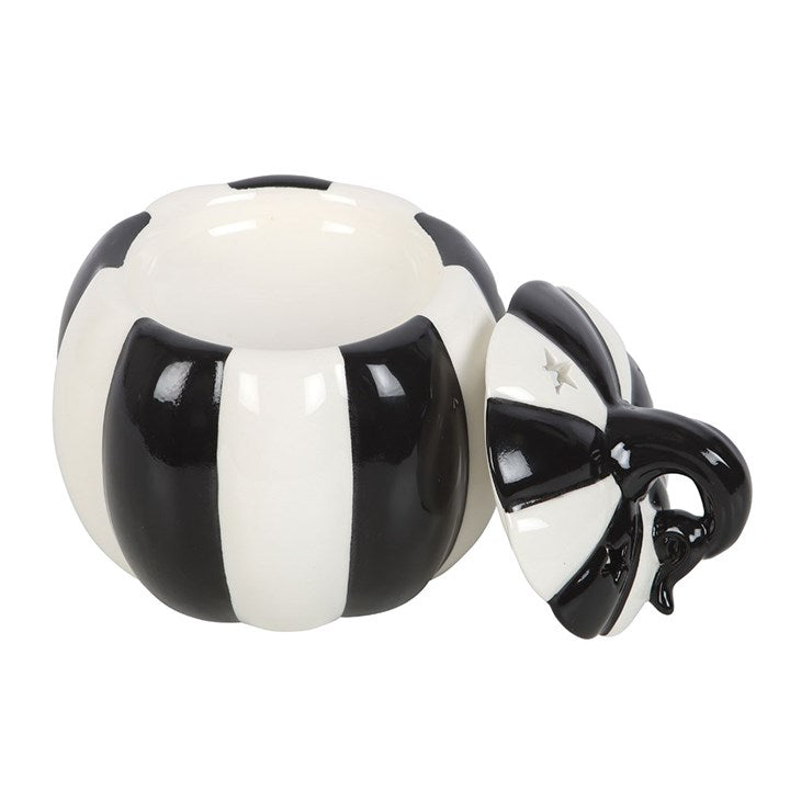 Black and White Striped Pumpkin Ceramic Wax Warmer