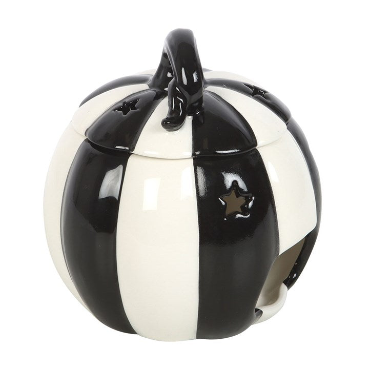 Black and White Striped Pumpkin Ceramic Wax Warmer