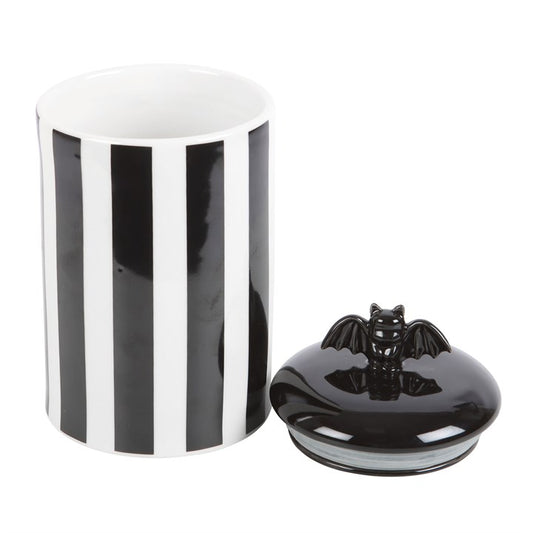 Black & White Striped Bat Ceramic Storage Jar