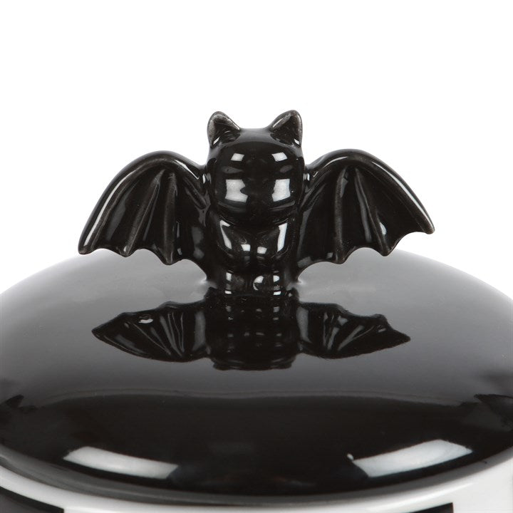 Black & White Striped Bat Ceramic Storage Jar