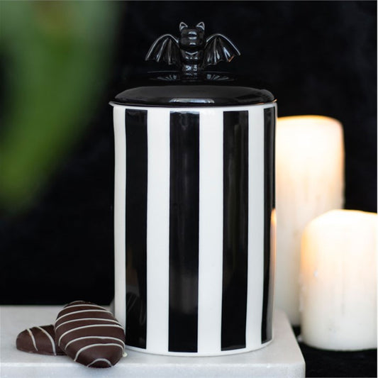 Black & White Striped Bat Ceramic Storage Jar