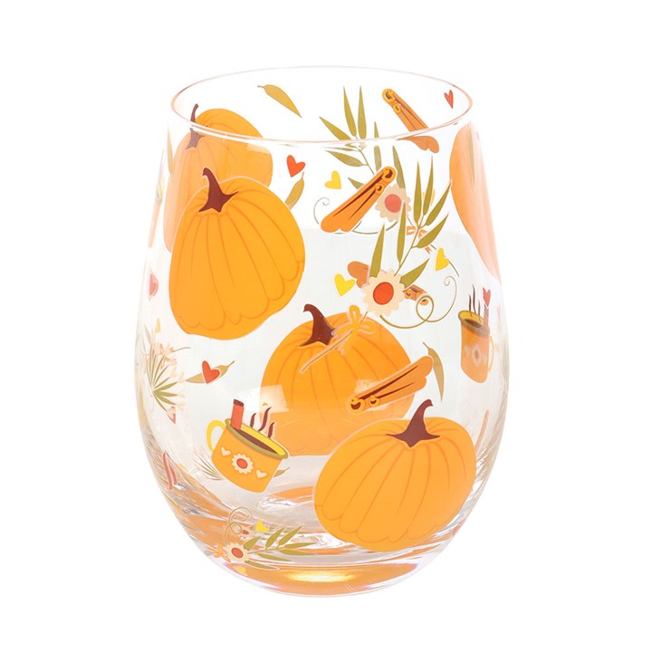 Autumn Days Pumpkin Print Stemless Glass Tumbler