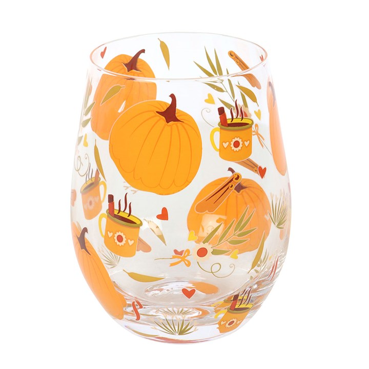 Autumn Days Pumpkin Print Stemless Glass Tumbler