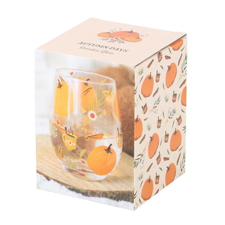 Autumn Days Pumpkin Print Stemless Glass Tumbler