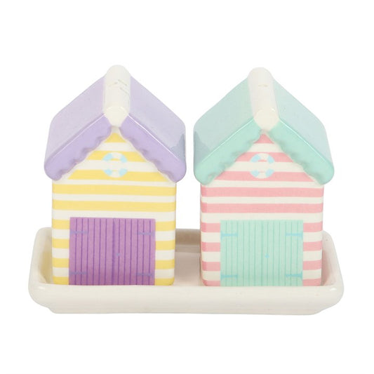 Pastel Beach Hut Ceramic Salt and Pepper Shakers