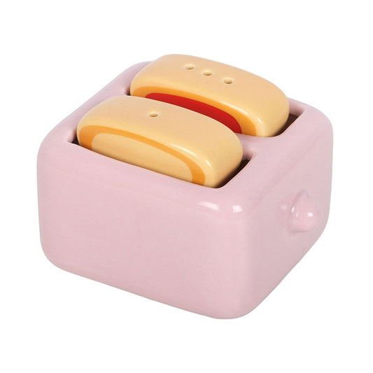 Kawaii Ceramic Toast Salt & Pepper Shakers in Toaster Holder