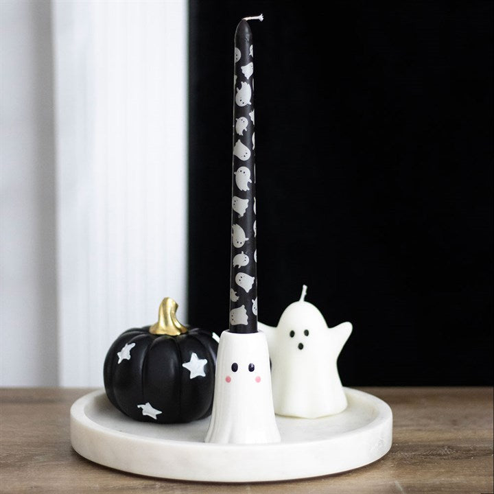 Ghost Candle Holder and Ghost Print Taper Candle Set