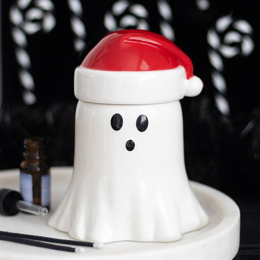 Christmas Ghost With Santa Hat Ceramic Wax Warmer
