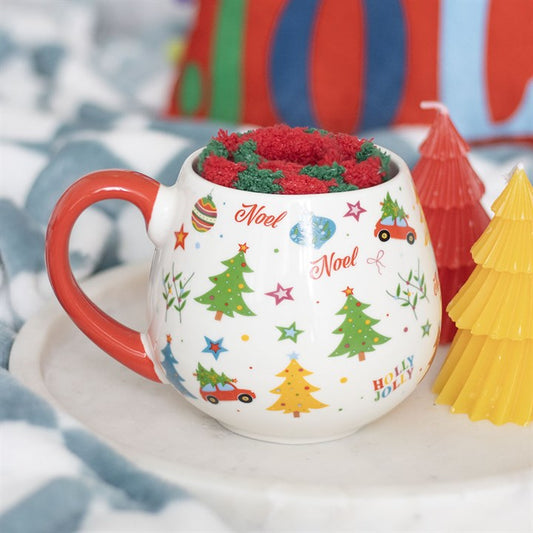 Nostalgic Christmas Print Ceramic Mug and Socks Set