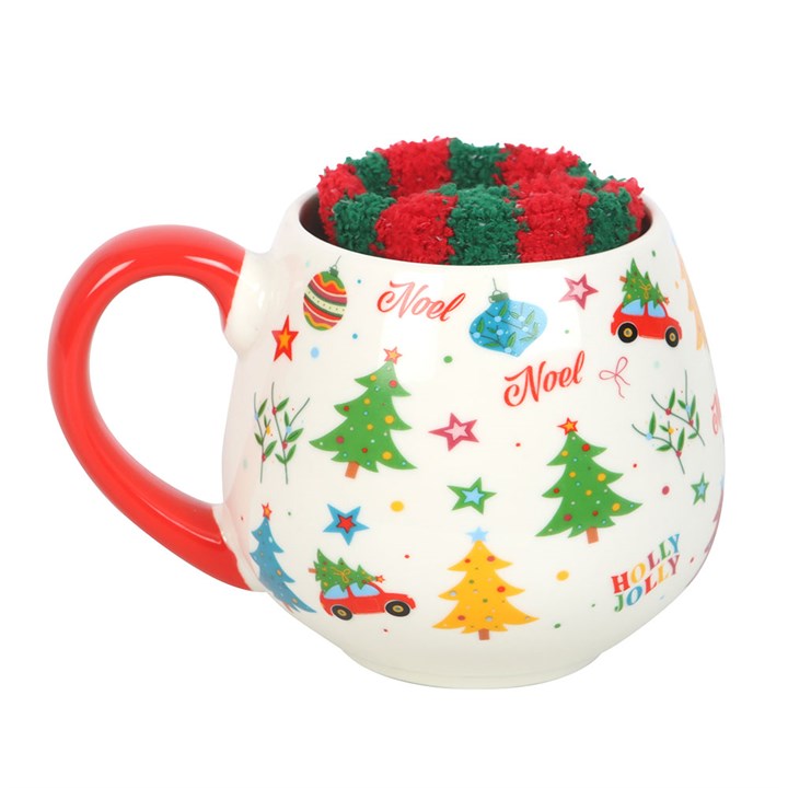 Nostalgic Christmas Print Ceramic Mug and Socks Set