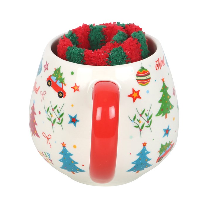 Nostalgic Christmas Print Ceramic Mug and Socks Set