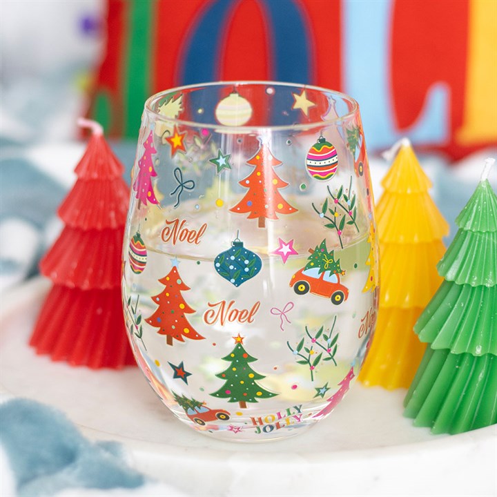 Nostalgic Christmas Print Stemless Glass Tumbler