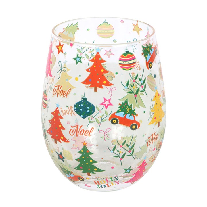 Nostalgic Christmas Print Stemless Glass Tumbler