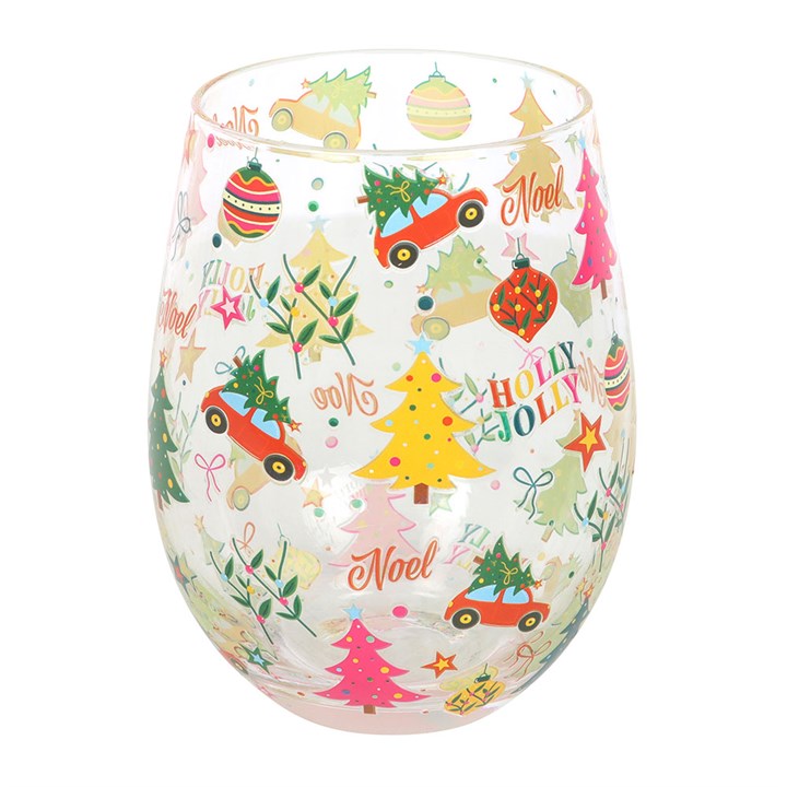 Nostalgic Christmas Print Stemless Glass Tumbler