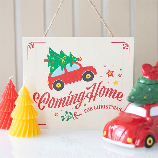 Wooden Coming Home For Christmas Hanging Sign
