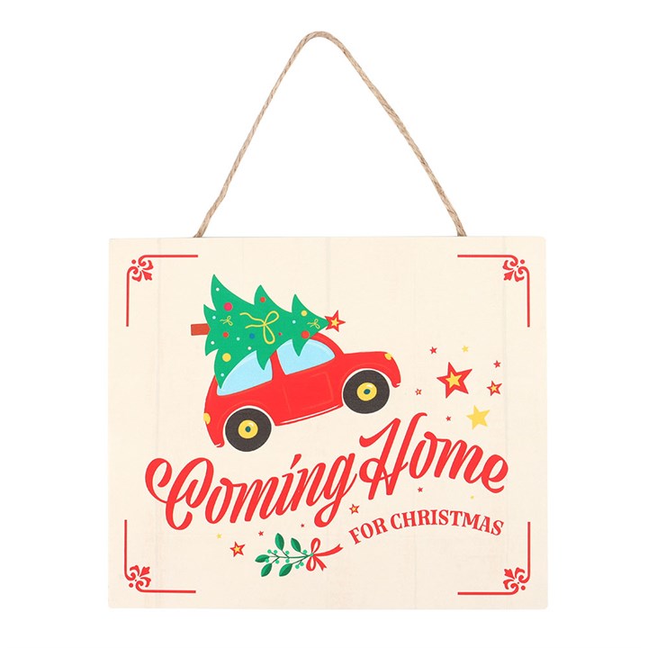 Wooden Coming Home For Christmas Hanging Sign