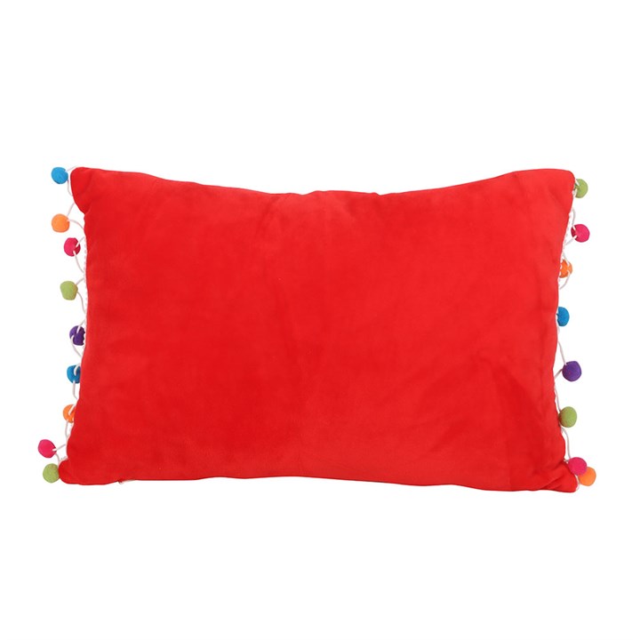 Red Christmas Holly Jolly Cushion with Pom Poms