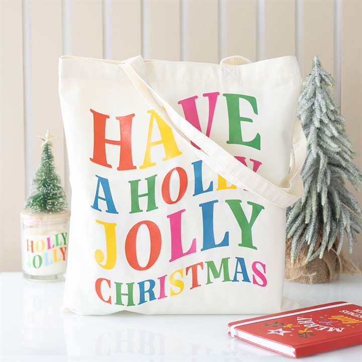Holly Jolly Christmas Print Tote Bag - Shopping Bag - Gift Bag