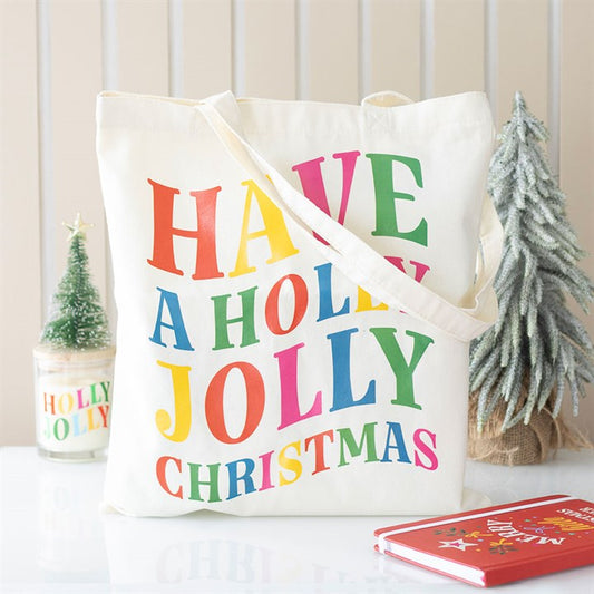 Holly Jolly Christmas Print Tote Bag - Shopping Bag - Gift Bag