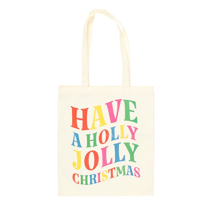 Holly Jolly Christmas Print Tote Bag - Shopping Bag - Gift Bag