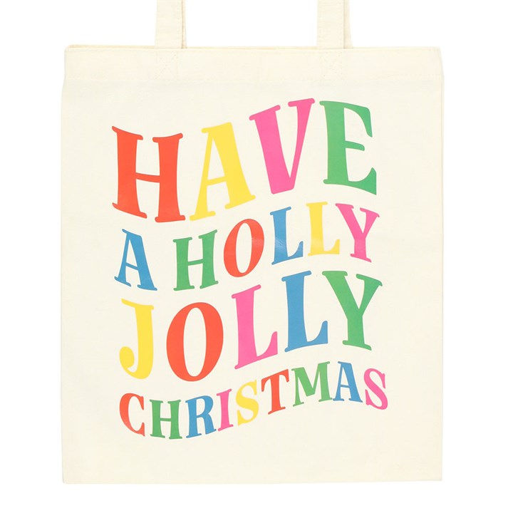 Holly Jolly Christmas Print Tote Bag - Shopping Bag - Gift Bag