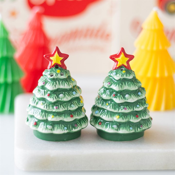 Nostalgic Christmas Tree Ceramic Salt and Pepper Shakers
