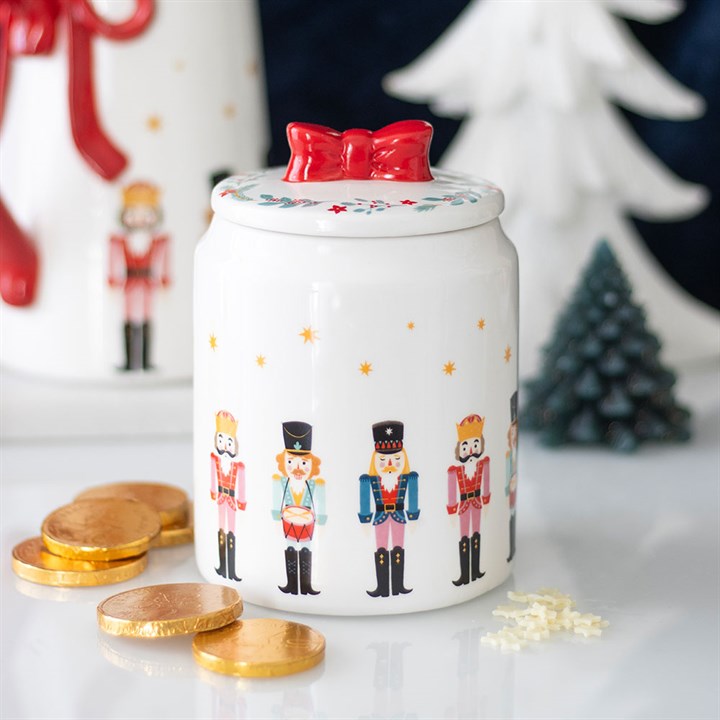Christmas Nutcracker with Bow Ceramic Storage Jar
