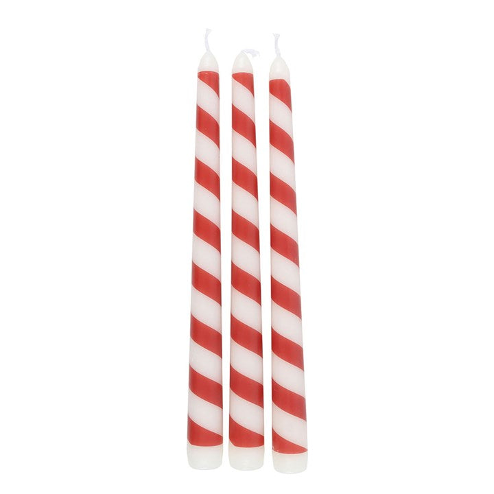 Set of 3 Red & White Candy Cane Taper Candles