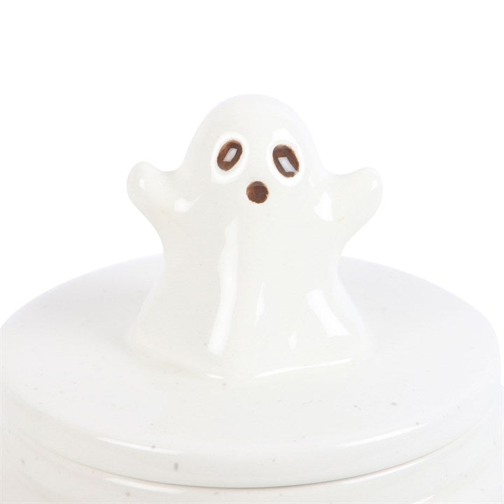 White & Orange Hey Boo Ghost Ceramic Storage Jar