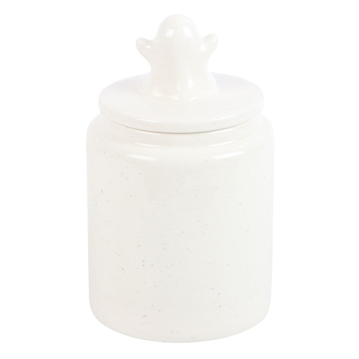 White & Orange Hey Boo Ghost Ceramic Storage Jar