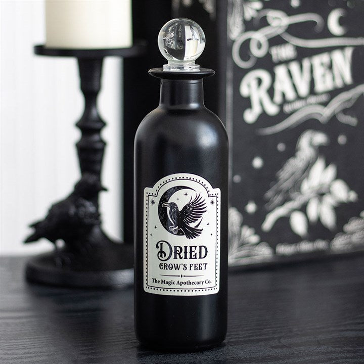 Black Decorative Dried Crows Feet Glass Potion Bottle