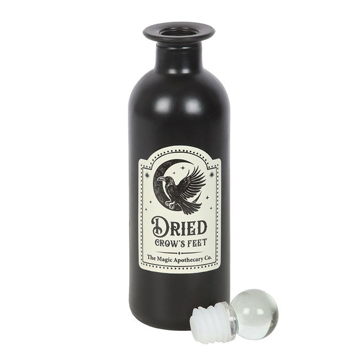 Black Decorative Dried Crows Feet Glass Potion Bottle